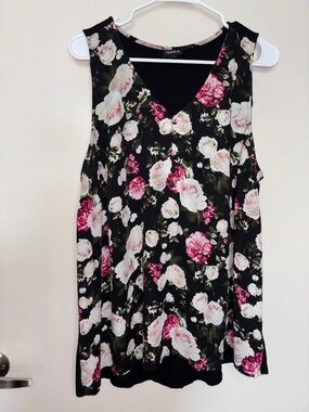 torrid Black Floral V-Neck Sleeveless Mini Dress with Pink & White Roses
